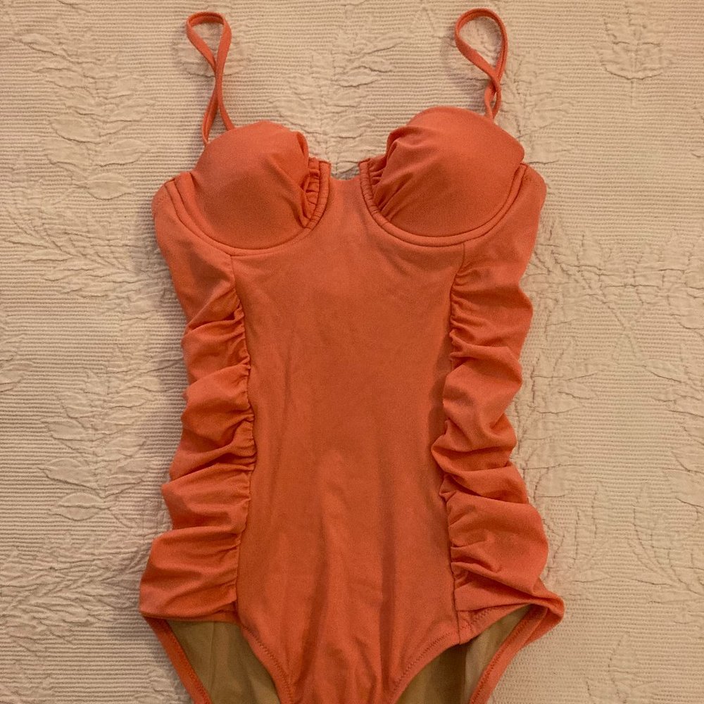 J Crew Ruched Halter One Piece Bathing Suit Blush Pink Size 2